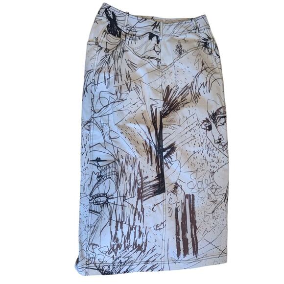 Vintage John Galliano Skirt Denim Pencil Sketches Printed Kendall Jenner Owned - Picture 9 of 13